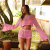 Crochet Long Sleeve Crop - Rose Pink