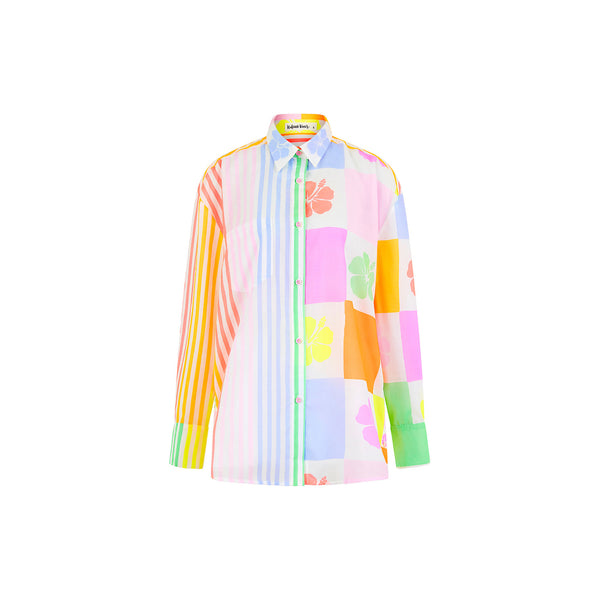 Long Sleeve Beach Shirt - Hibiscus Rainbow