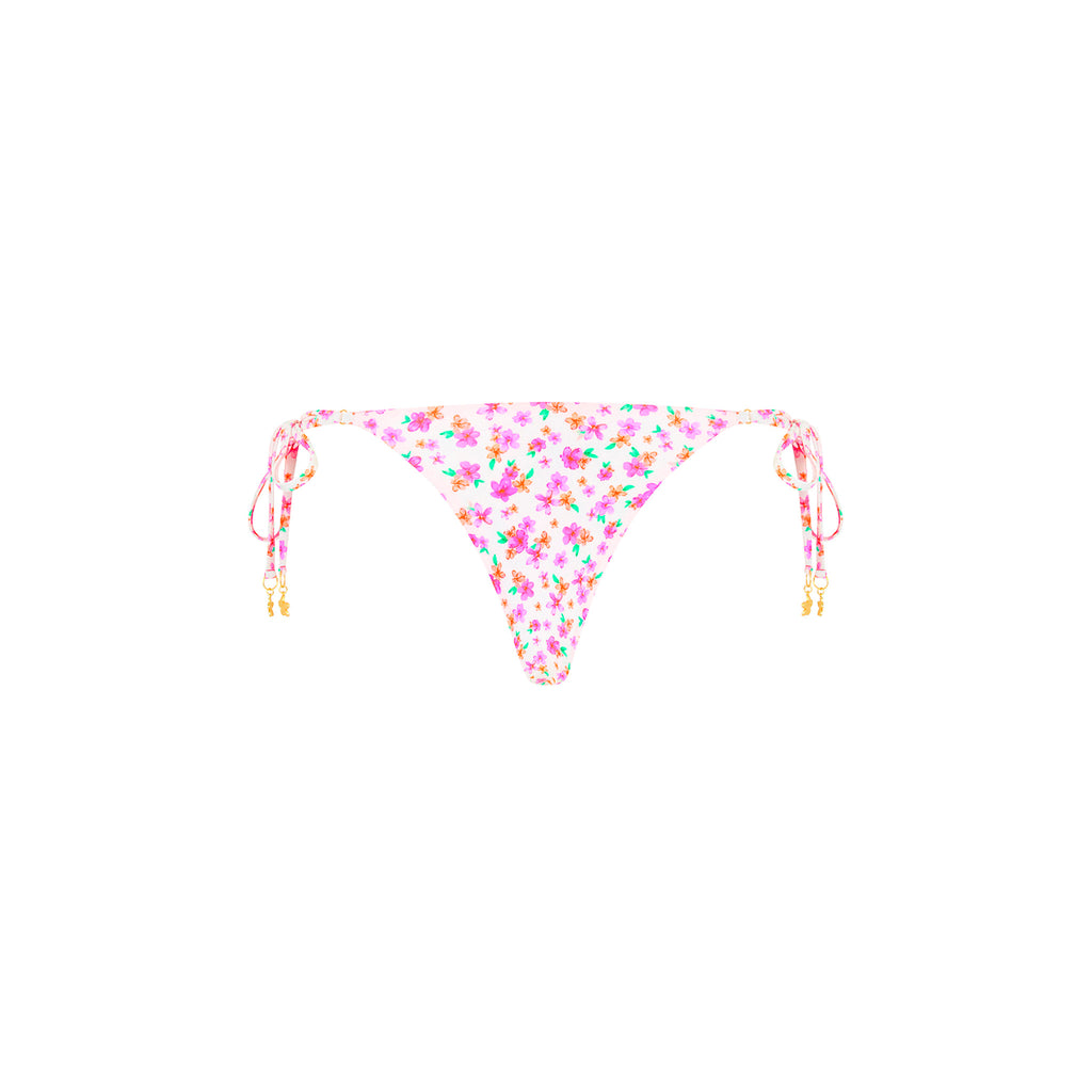 Thong Tie Side Bikini Bottom - Flamingo Flora