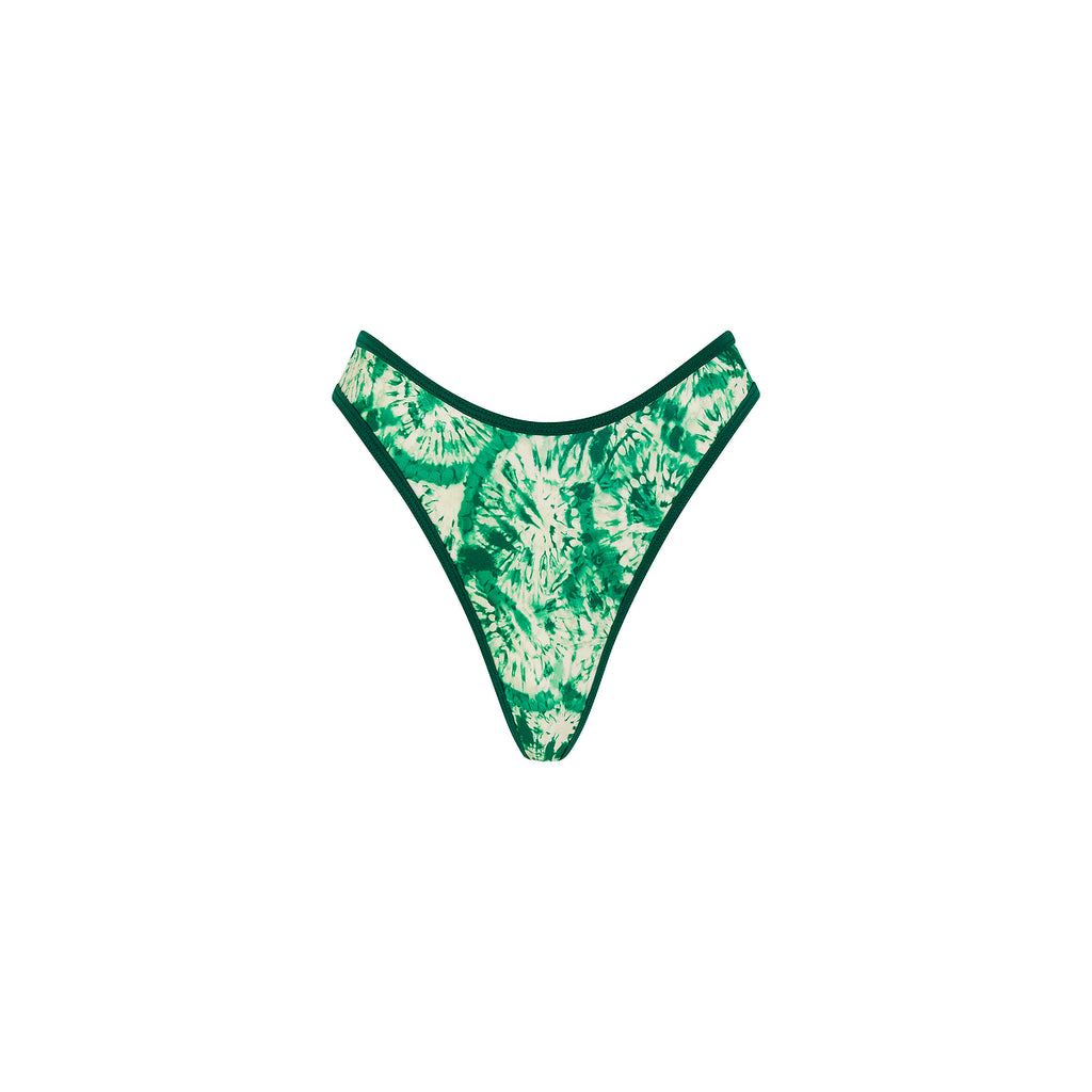 High Leg Thong Bikini Bottom - Emerald Tides