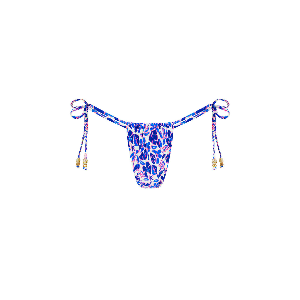 Tie Ruched Thong Bikini Bottom - Ocean Colada