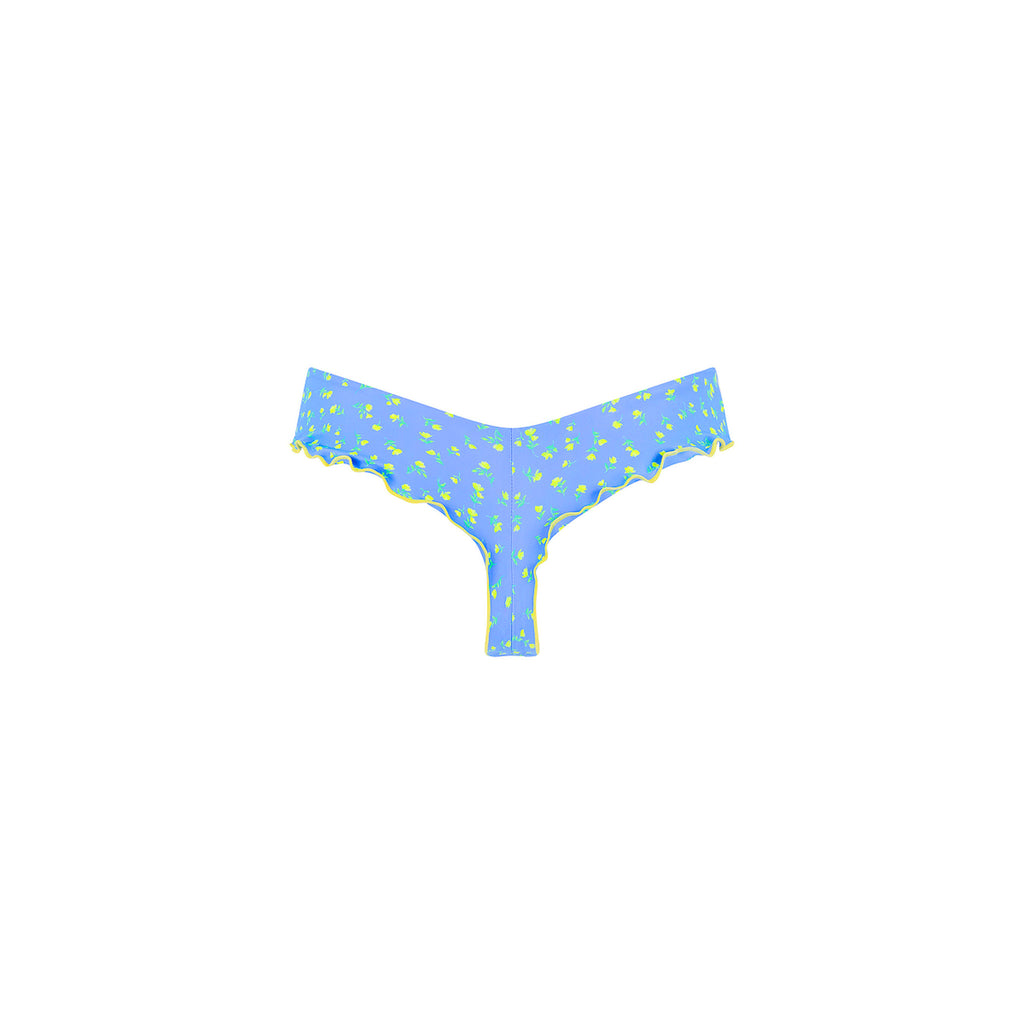 Lettuce Frill Thong Bikini Bottom - Lemon Bloom