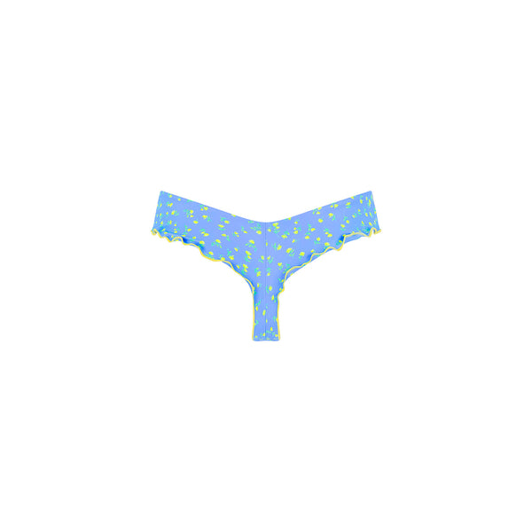 Lettuce Frill Thong Bikini Bottom - Lemon Bloom