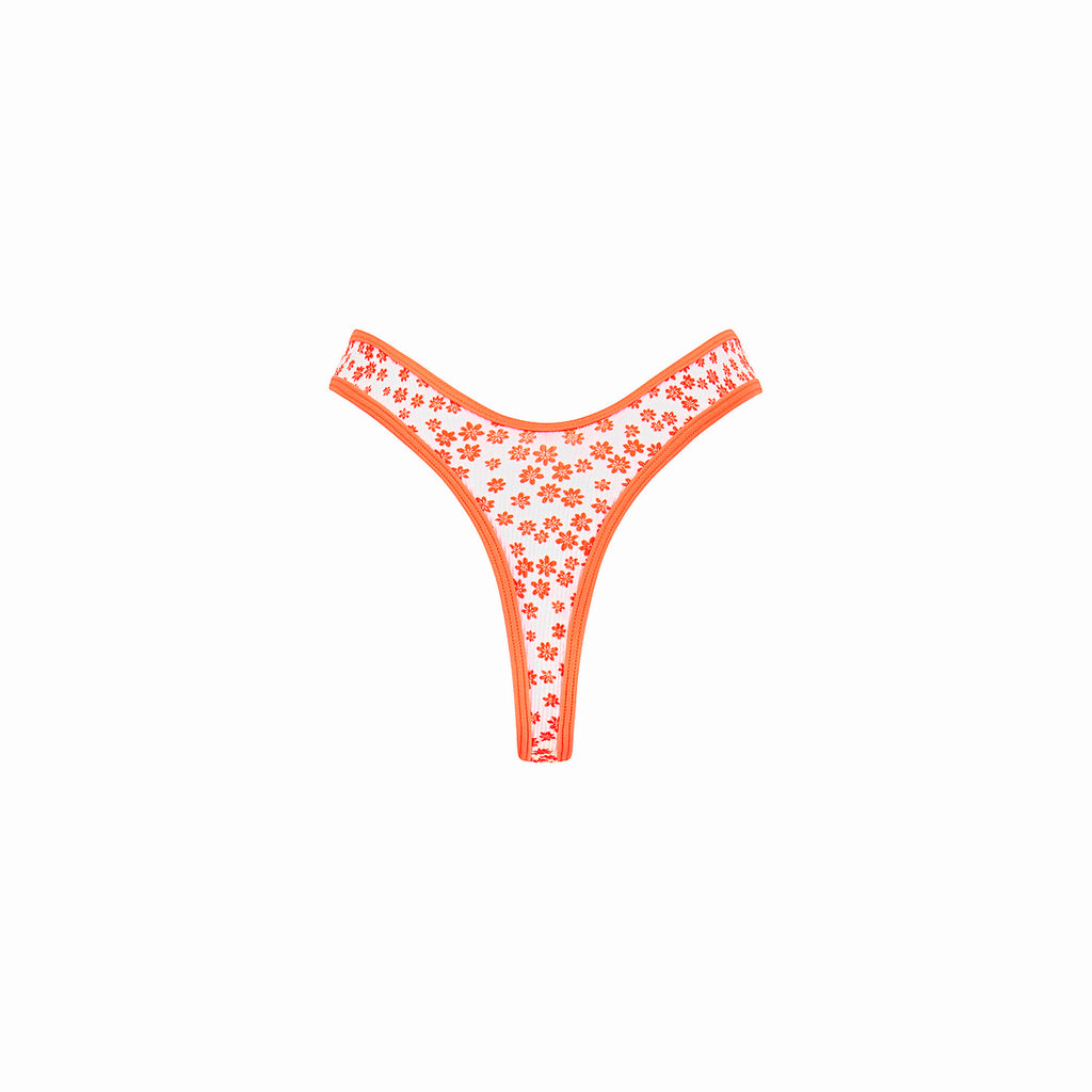 High Leg Thong Bikini Bottom - Orange Fantasy