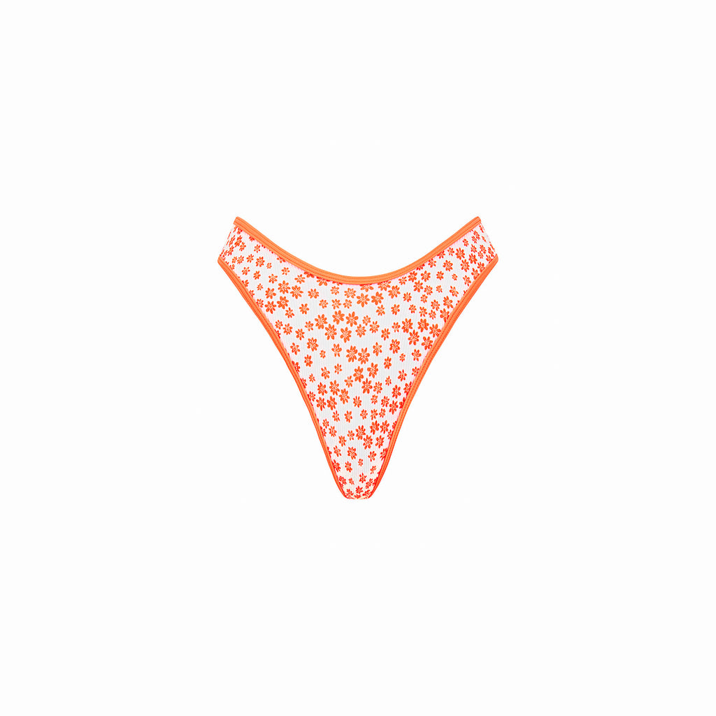 High Leg Thong Bikini Bottom - Orange Fantasy