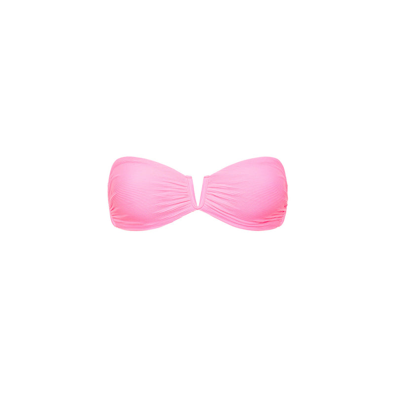 V Strapless Bandeau Bikini Top - Taffy Pink Ribbed