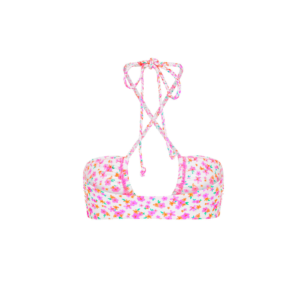 Braided Tie Bandeau Bikini Top - Flamingo Flora