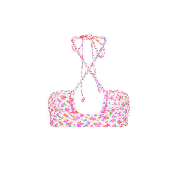 Braided Tie Bandeau Bikini Top - Flamingo Flora