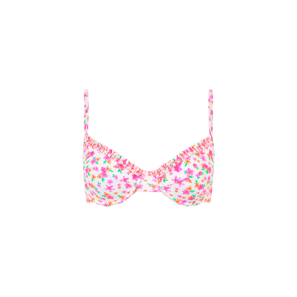 Double Ruffle Underwire Bikini Top - Flamingo Flora